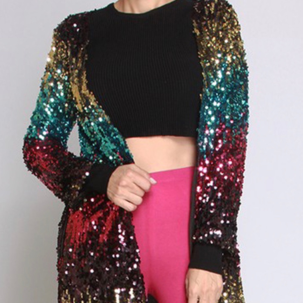 Multicolored Long Sequined Cardigan